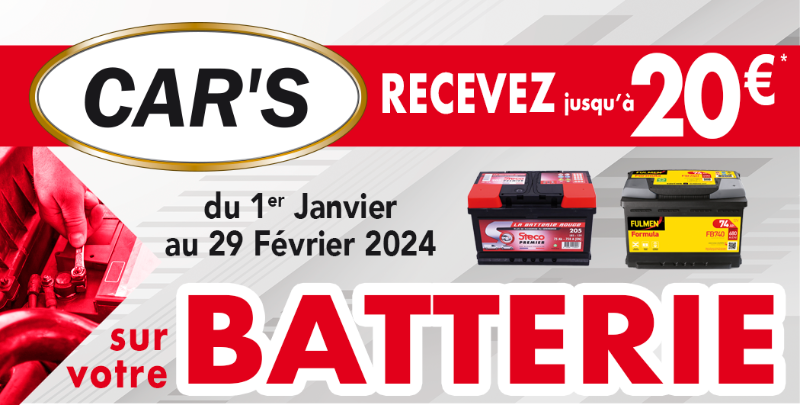 Jusqu'à 20 euros offert sur l'achat d'une batterie pour votre véhicule